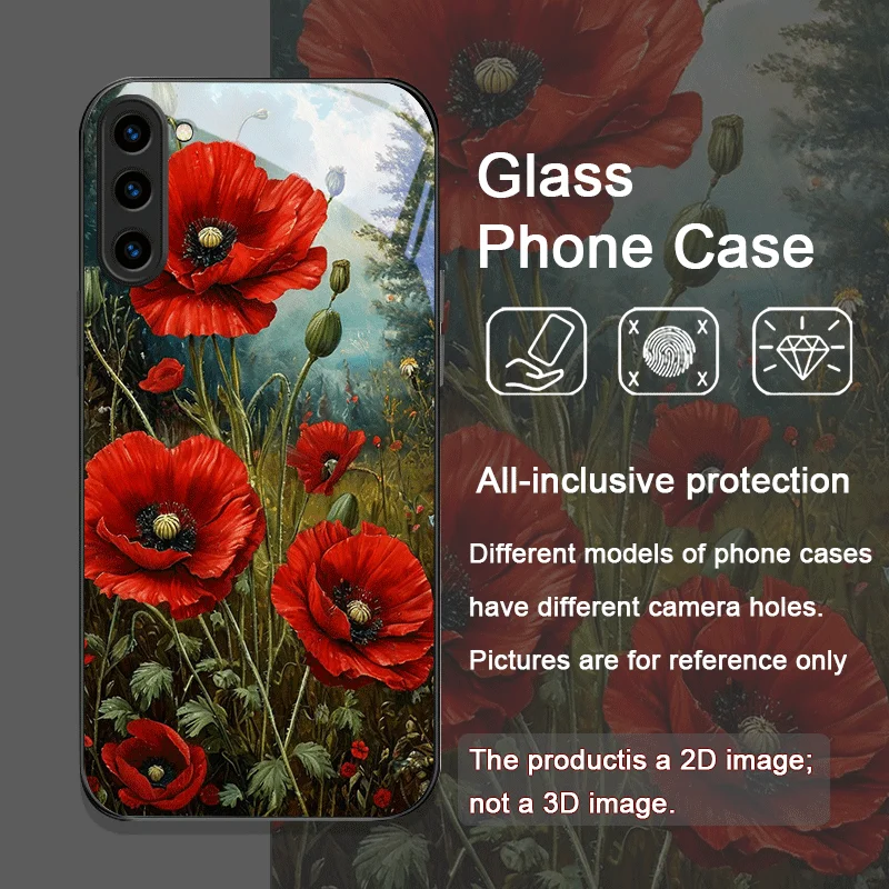 Retro Poppy Flower Bloom Hot Red Printed Tempered Glass Phone Case for Samsung Galaxy S26 S25 Ultra S24 S23 Plus S22 S21FE Cover - view 2