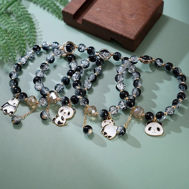 China-Chic Cute Panda Bracelet Black and White Firecracker Glass Crystal Beads Handmade Hand String Women Summer Fashion Jewelry