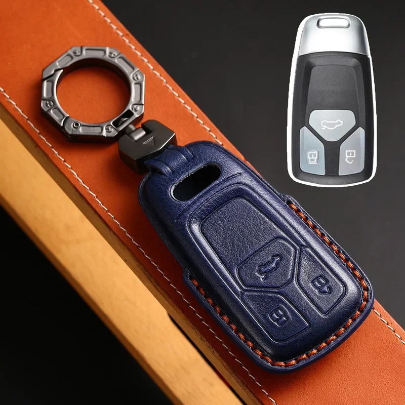 

1pc Leather Car Remote Key Case Cover Shell For Audi A4 B9 A5 A6 8S 8W Q5 Q7 4M S4 S5 S7 TT TTS TFSI RS Protector Fob Keyless