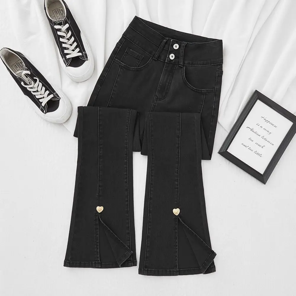 Jeans donna Split vita alta elastico Flare Skinny Denim pantaloni Vintage Fashion All-match Streetwear causale semplice Ulzzang nuovo