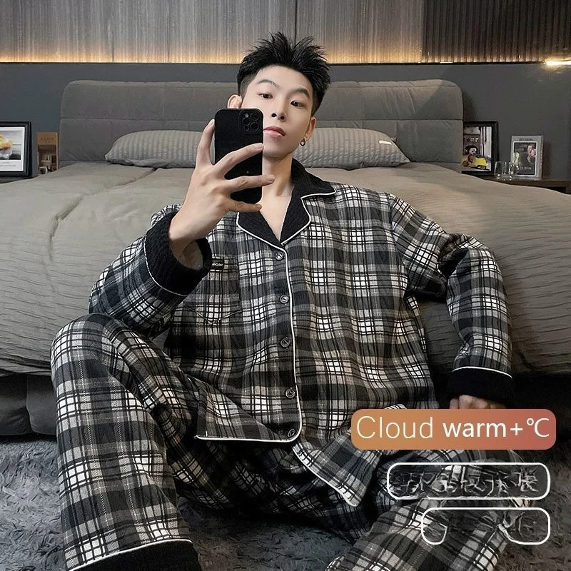 Air Cotton Warm Young and Middle-aged Loungewear Set 145kg Cardigan Sandwich Cotton Winter Plus Size Underwear 2026 Men' Pajamas