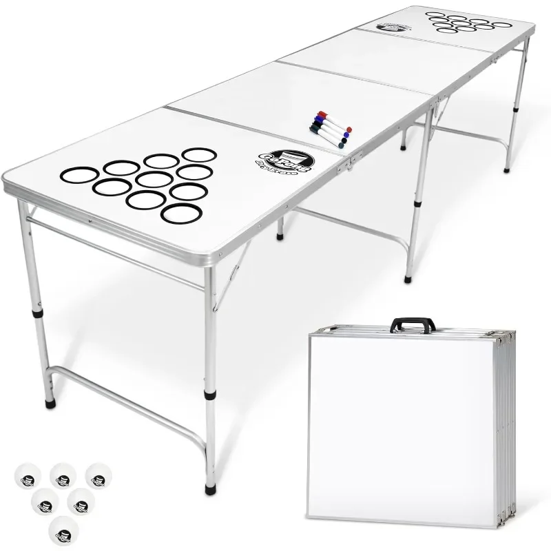 HOME.8' Portable Beer Pong/Tailgate Table (Black, Football, American Flag or Custom Dry Erase)