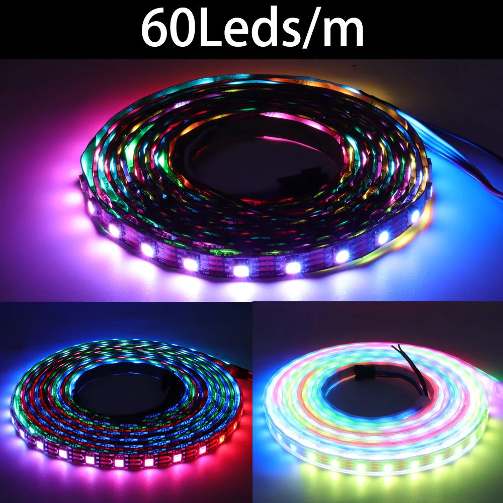 Imagem -06 - Atualizado Fita de Led com Pixels 30 60 144 Pixels Leds m Ws2812b Atualizado Preto Branco Pcb Ip30 65 67 Dc5v Ws2813 Ws2812b