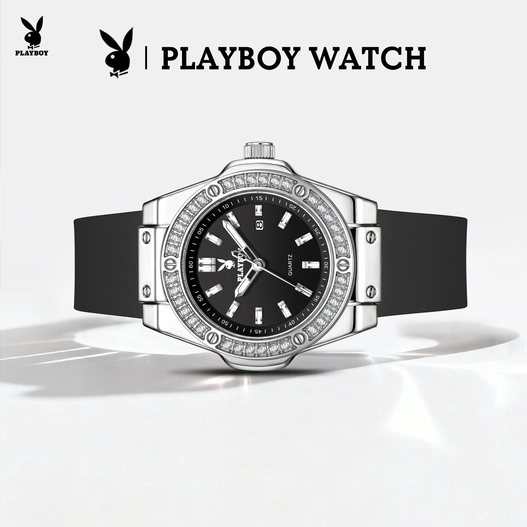 PLAYBOY 3147 Original Quartz Movement Watch Round Dial Silicone Strap HD Luminous Function 30m Waterproof Watch Women