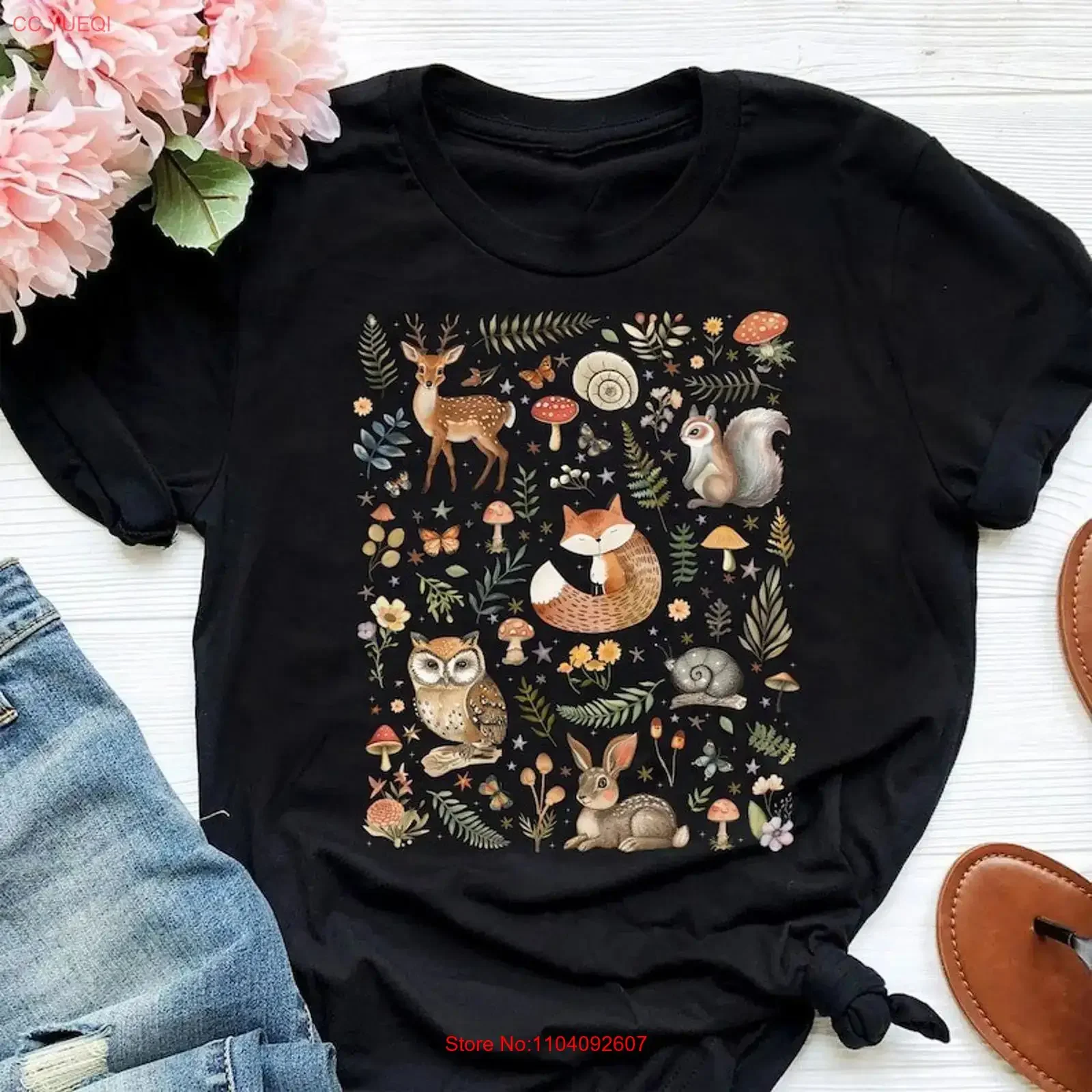 Cottagecore Forest Animals T Shirt Retro Fall Nature vintage Washed Unisex Comfortable homme graphic Stretched Casual