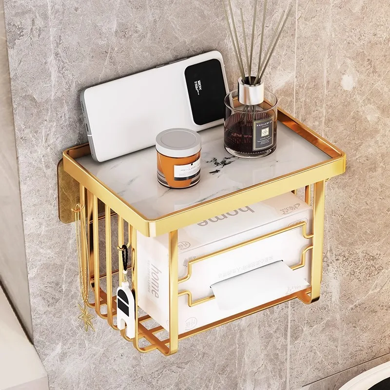 Light luxury bathroom tissue box Wall-mounted face towel storage box Reel non-punching face wipe cotton towel rack