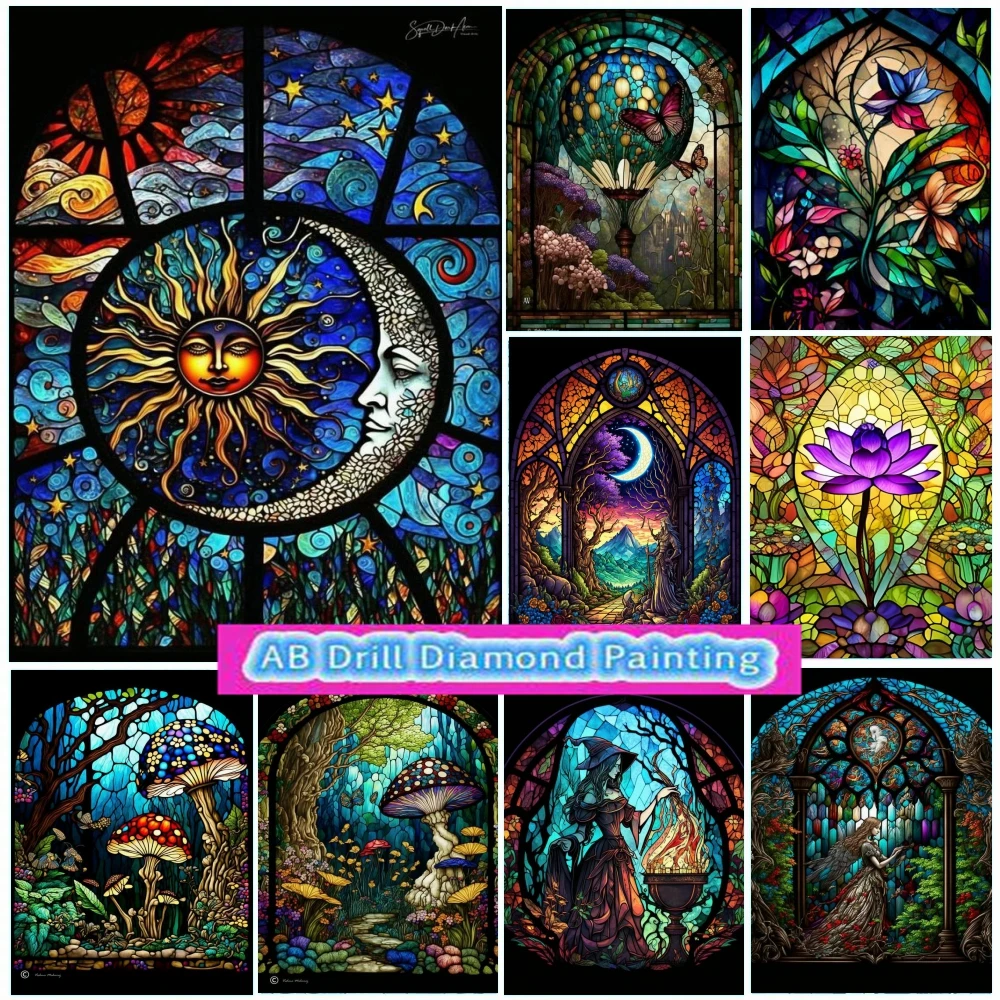 

Fantasy Stained Glass 5D AB Drill Diamond Painting Mushroom Pretty Girl Lotus Cross Stitch Kits Art Mosaic Home Decor Kids Gifts