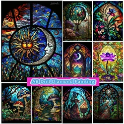 Fantasy Stained Glass 5D AB Drill Diamond Painting Mushroom Pretty Girl Lotus Cross Stitch Kits Art Mosaic Home Decor Kids Gifts