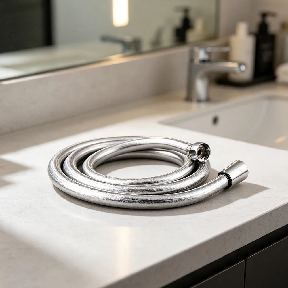 Stainless Steel Shower Hose 1.5m Length Flexible Tangle-Free Design Silver Finish for Residential Commercial Use