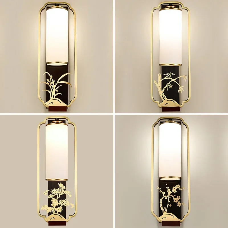 

New Chinese Style Wall Lamp Living Room Tv Classical Enamel Plum Villa Decoration Corridor Bedroom Bedside Indoor Lighting