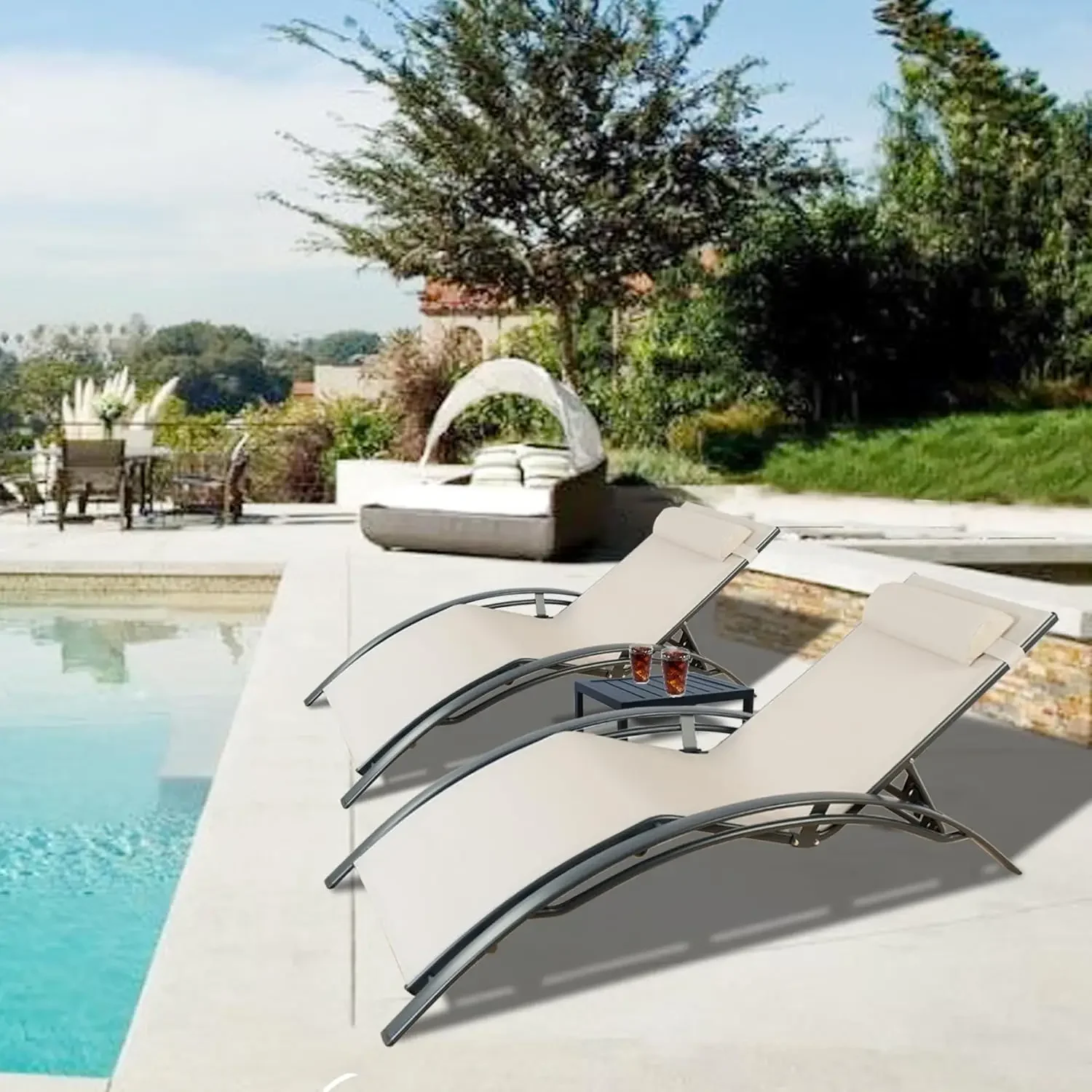 

Elegant Patio Reclining Adjustable Chaise Lounge Aluminum and Textilene Sunbathing Chair for All Weather