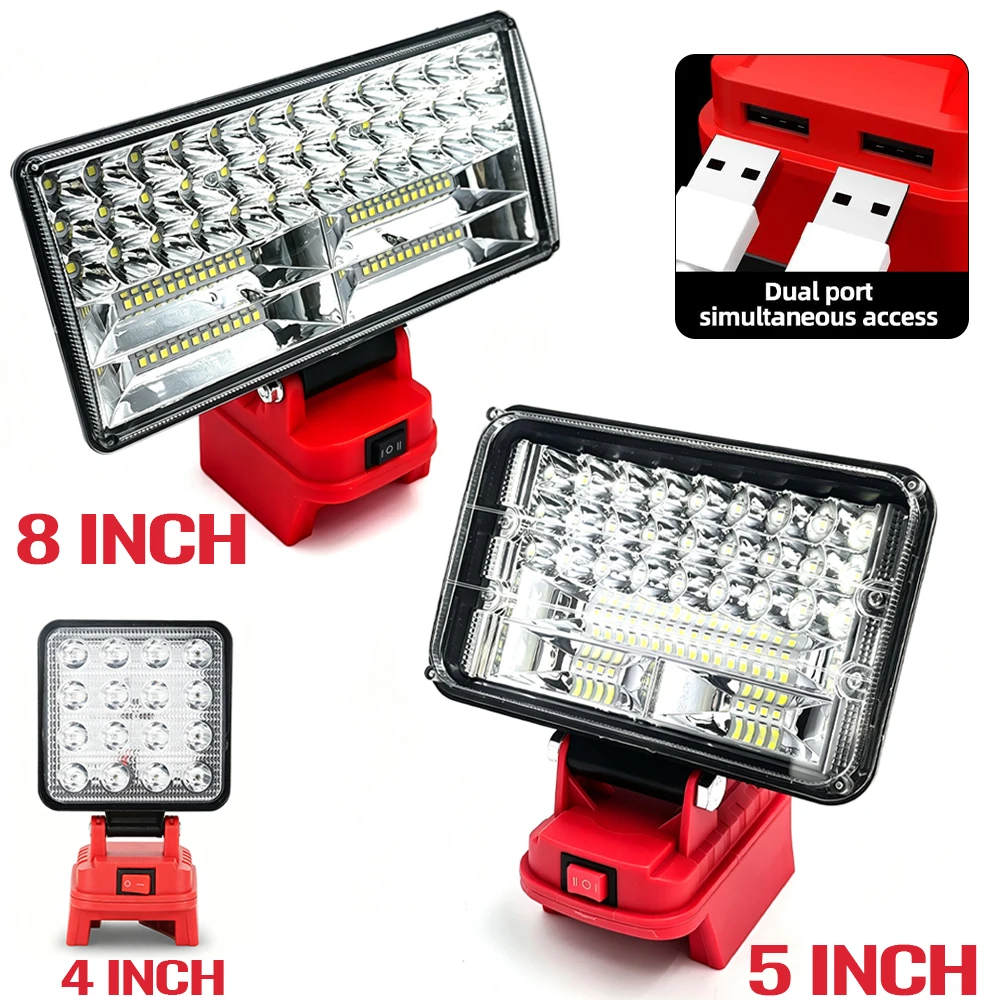 

4/5/8 inch Cordless LED Flood Work Light for Milwaukee M18 Li-ion Battery Double USB 2 Mode Camping Emergency Light