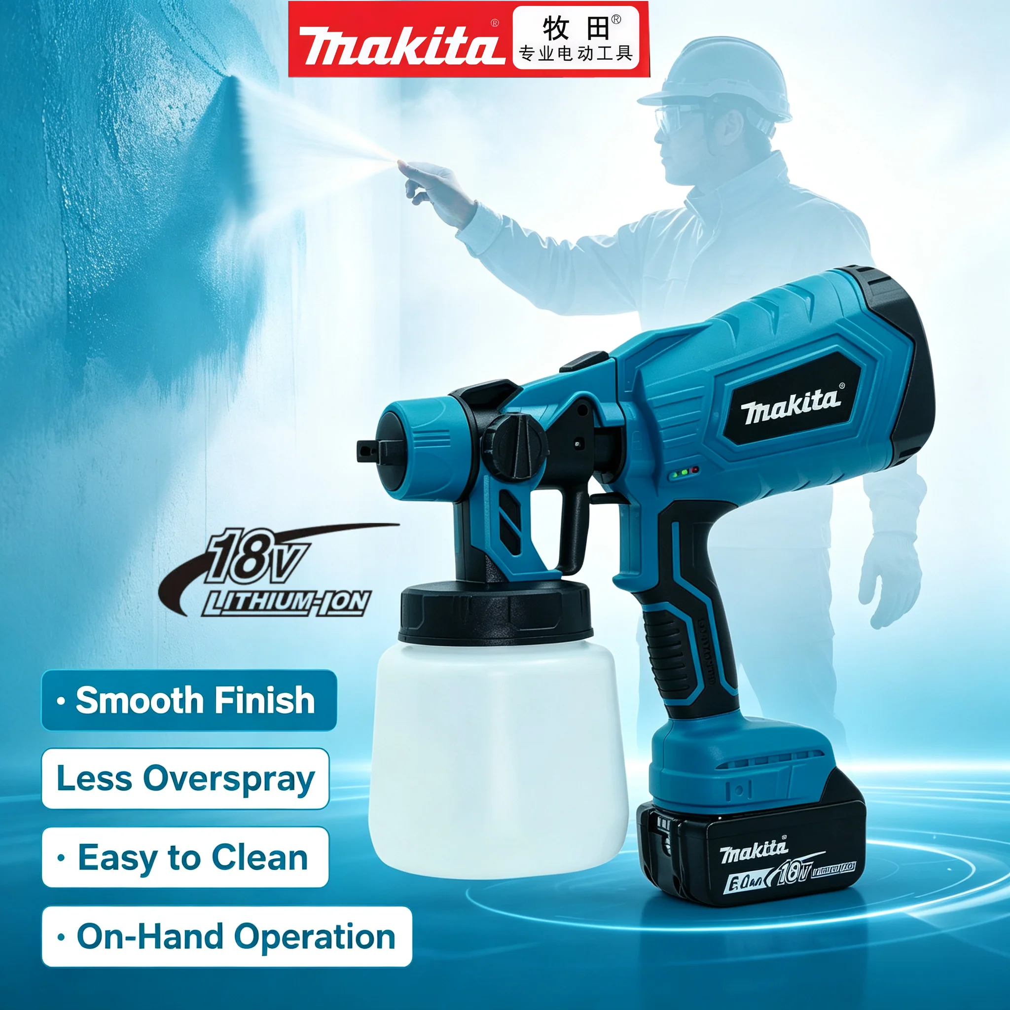For Makita 18V BL1860 Battery Cordless Electric Paint Spray Gun 1L Portable Paint Sprayer For Auto Furniture Painting Tool