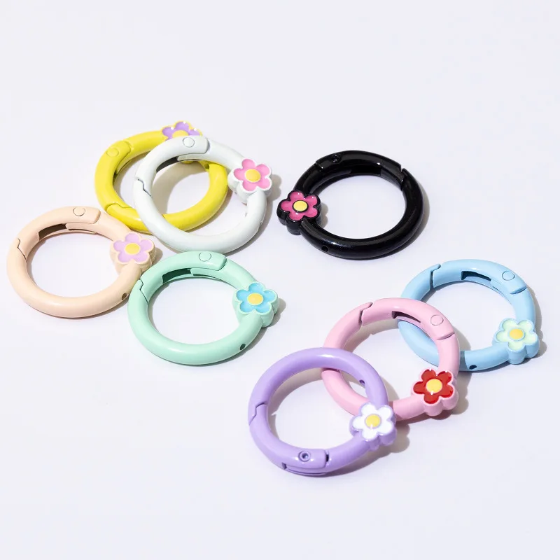 10Pcs/lot Metal O Round Ring Candy Color Flower Spring Clasp Openable Round Carabiner Keychain Clips Hook Dog Chain DIY Jewelry