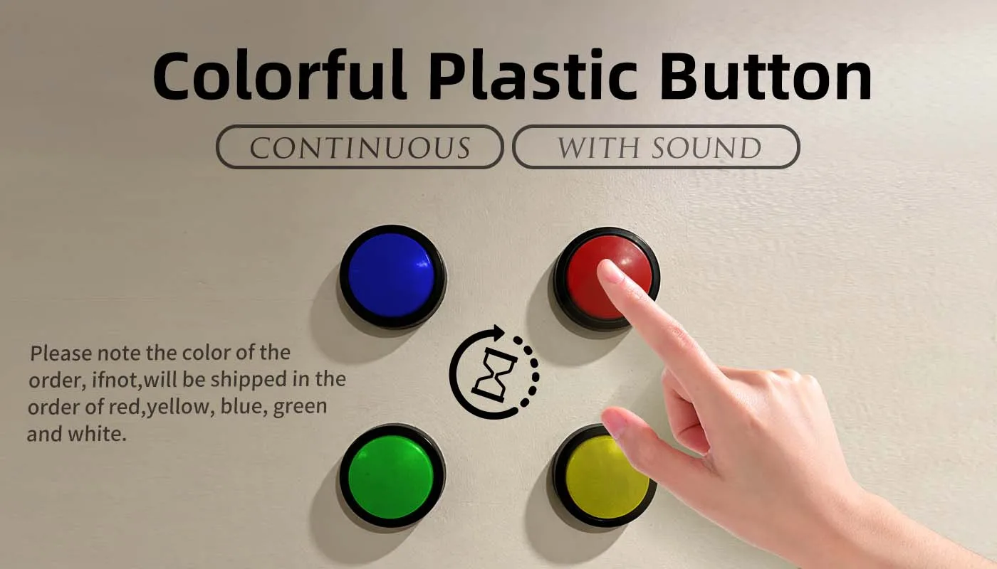 Mystery Studio Escape Room Requisiten Farbiger Knopfschalter mit Licht 5 Farben Dauermodus Drücken Sie den Knopf, um zu entriegeln – Detail 1
