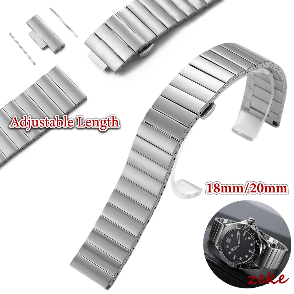 Solid Stainless Steel Watch Strap 18mm 20mm Silver Metal Band Double Press Butterfly Buckle Bracelet Men Quick Release Wristband