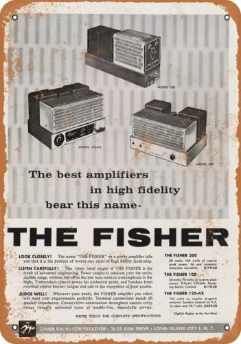 Metal Sign - 1958 Fisher Amplifiers - Vintage Look Reproduction