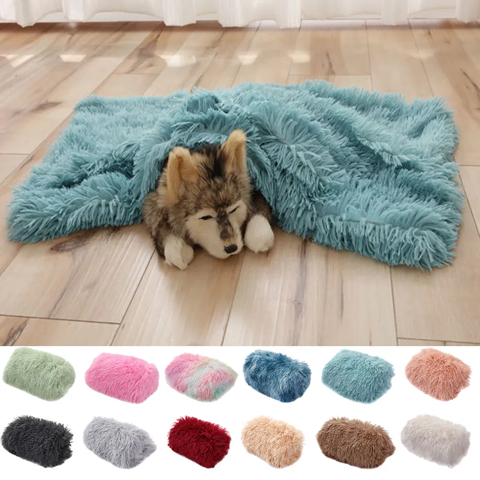 Dog Bed Mat Pet Cat Dog Plush Soft Warm Cushion Pet Washable Candy Colored Blanket Kennel Puppy Pet Cat Dog Supplies