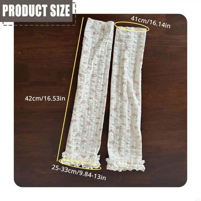 L5YC Aesthetic Elegant Layered Ruffle Lace Leg Warmers for Women Floral Pattern Leg Sleeve Covers Footless Socks with Bowknot
