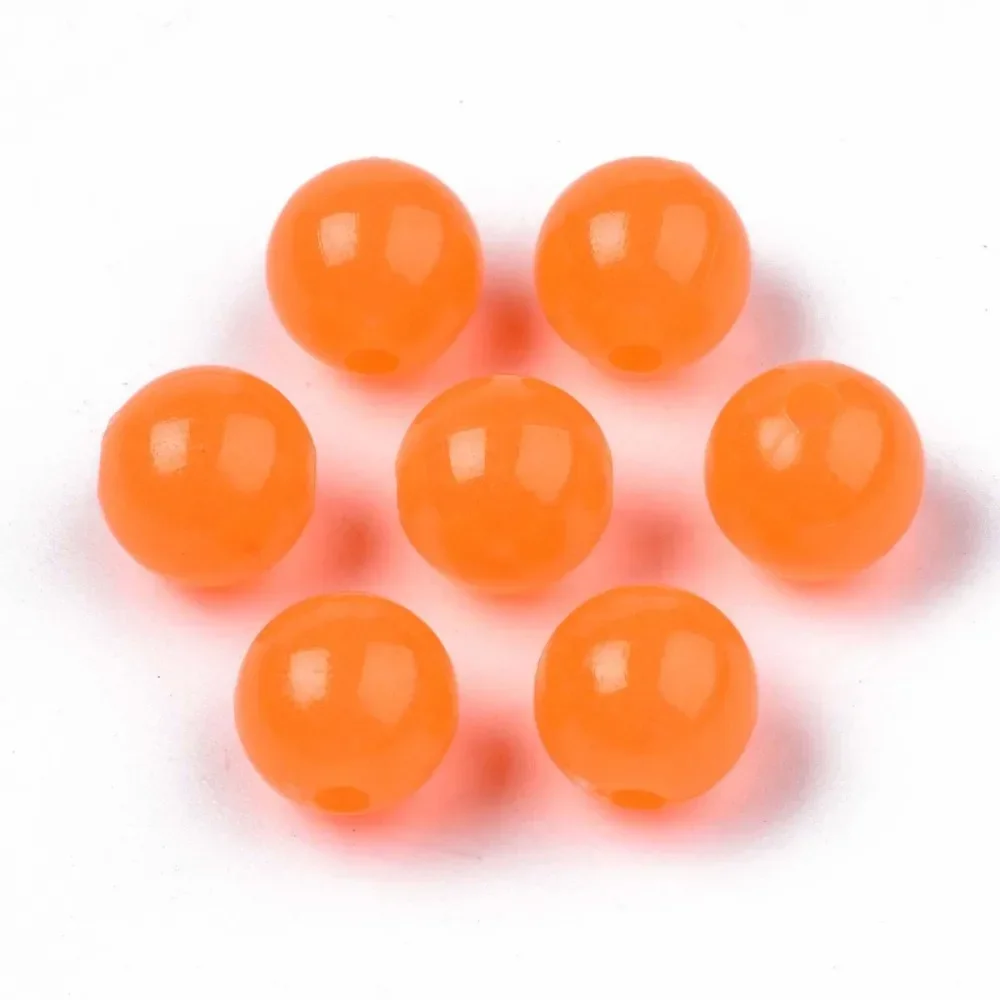 100pcs Luminous Acrylic Beads Glow in the Dark Round Dark Orange 8mm Hole: 1.8mm