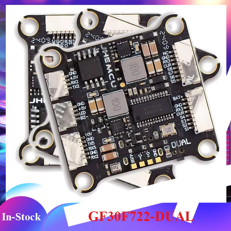 

JHEMCU GF30F722-DUAL F722 F7 Flight Controller -STM32F722RET6 MCU, ICM-42688-P Gyro 3-8S LiPo Dual BEC (5V/10V)30.5×30.5mm Mount