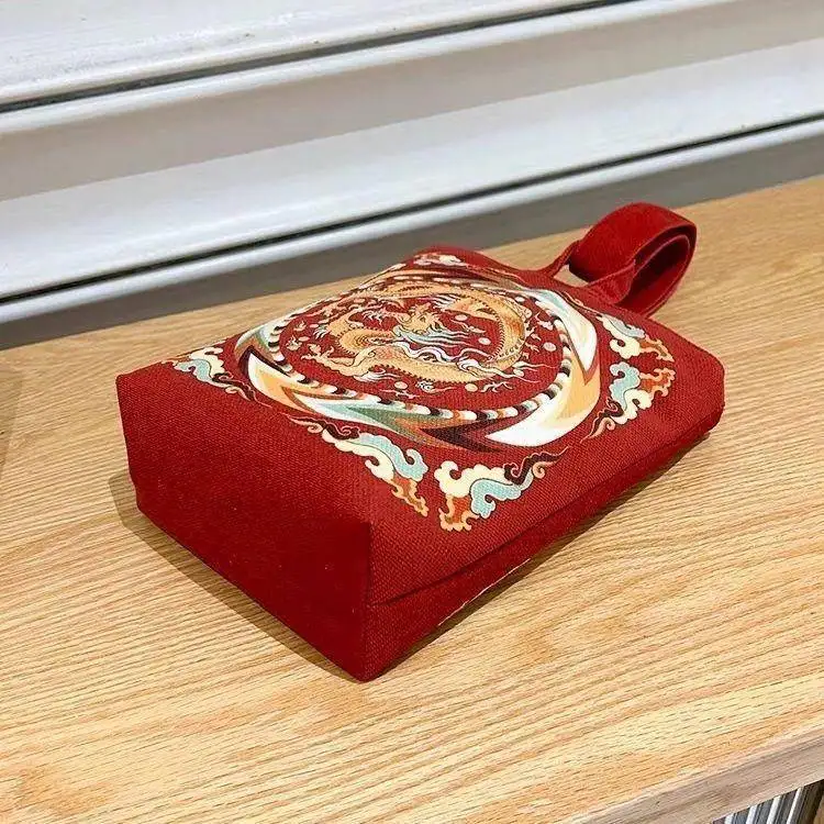 New Style Dragon Year Handbag Bucket Bag Wristlet Bag Walking Storage Cloth Bag Women's Fashion Accessory Magnetic Clasp Closure