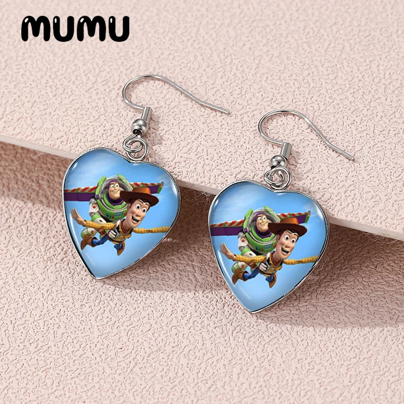 2024 New Toy Story Dangle Earring Woody Buzz Heart Shaped Earrings Handmade Glass Dome Jewelry Gifts Fans