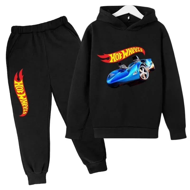 Hot Wheels Bambini Primavera Autunno Tute casual 3-12 anni Ragazzi Ragazze 2 pezzi Pullover Felpa con cappuccio Pantaloni Abiti Set di vestiti per bambini