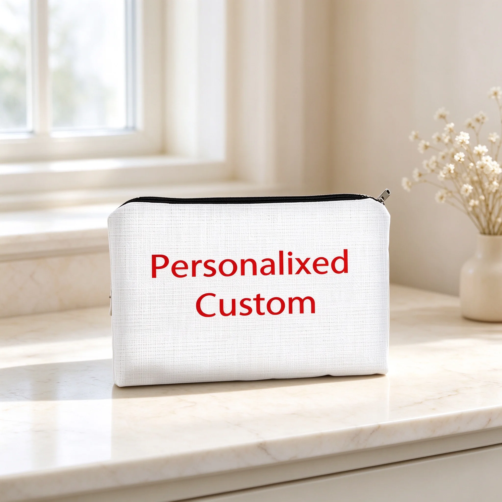 Custom Personalized Cosmetic Bag, Zipper Makeup Pouch Portable Travel Toiletry Organizer for Ladies