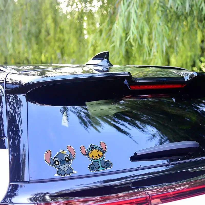 Anime Creative Stitch Cartoon Car Stickers Window Decoration Electric Car Motorcycle Helmets Car Waterproof Reflective Stickers