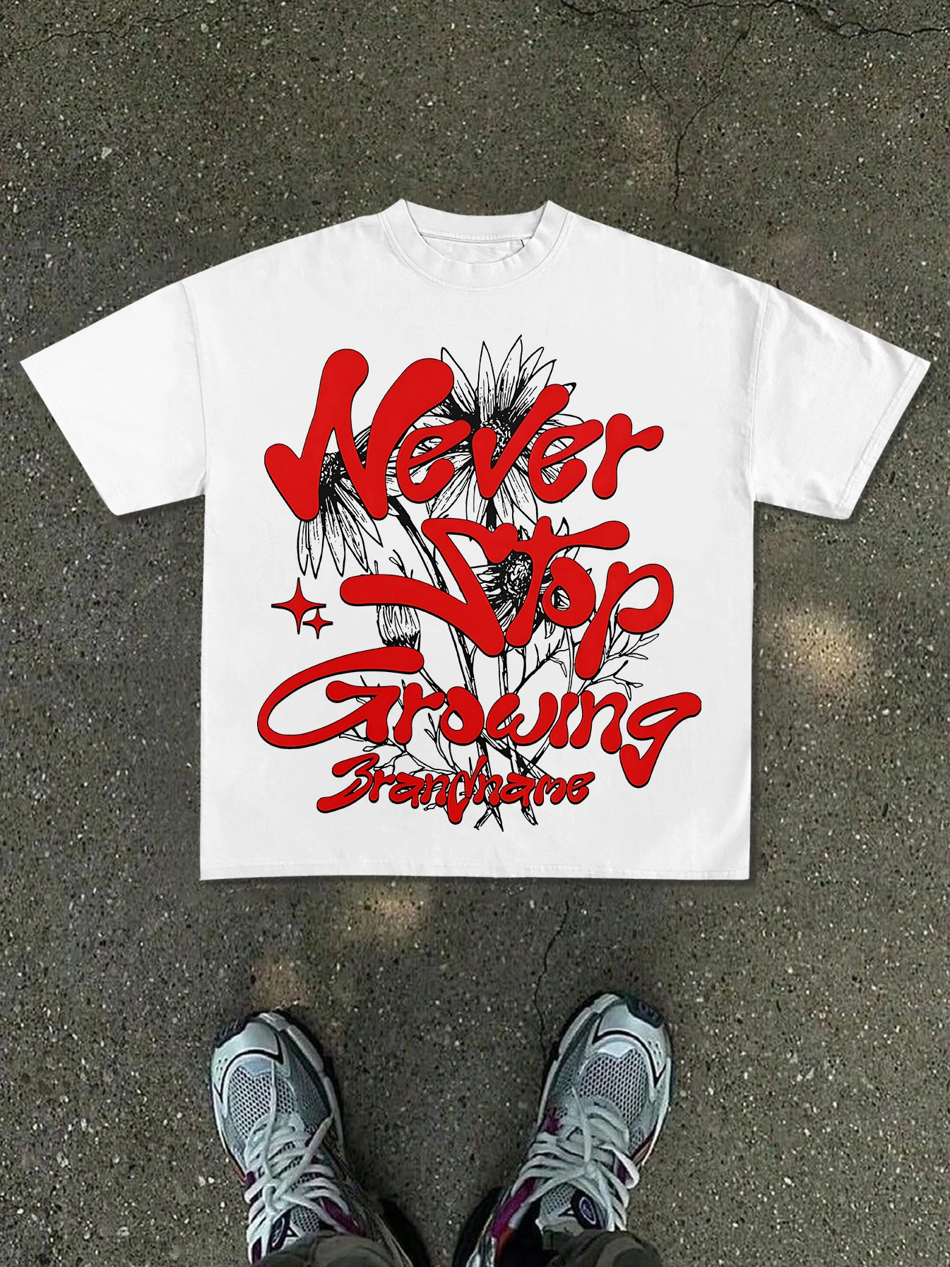 New men's T-shirt, white, oversized fit, decorated with red graffiti-style 