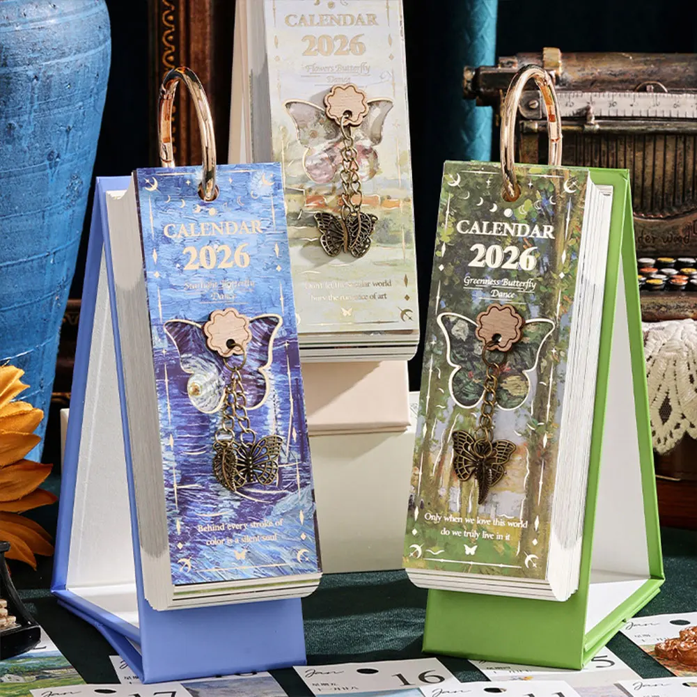 

2026 Desk Calendar Art Oil Painting With Inspiring Quotes For Each Page Present For Friends Family