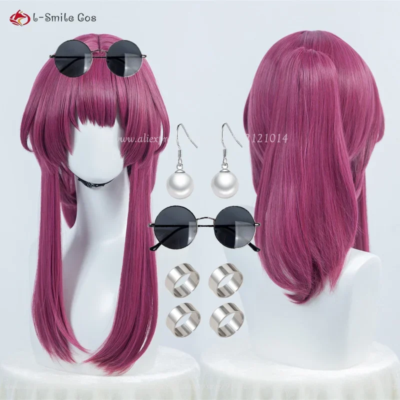 HSR Kafka Cosplay Wig 43cm Rose Purple Wigs With Ponytail Kafka Cosplay Anime Accessory Heat Resistant Synthetic Hair + Wig Cap