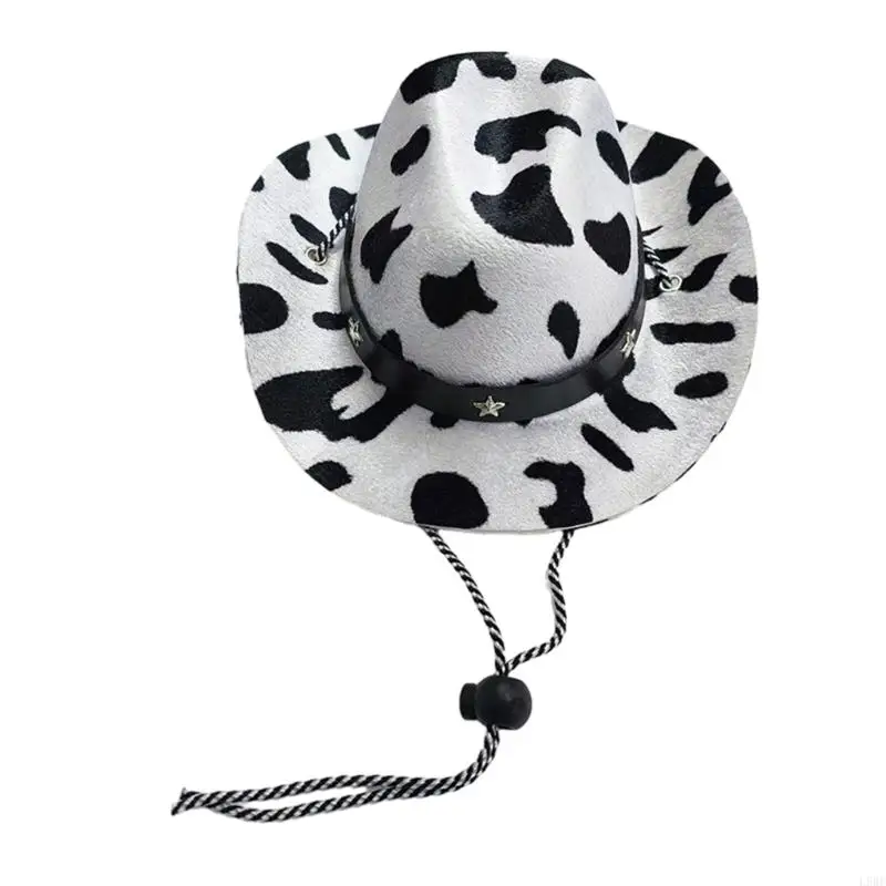 L9BE Small Pet Fabric Cowboy Hat for Halloween Pet Birthday Hat for Bichons Adjust Belt Dogs Costume Hat