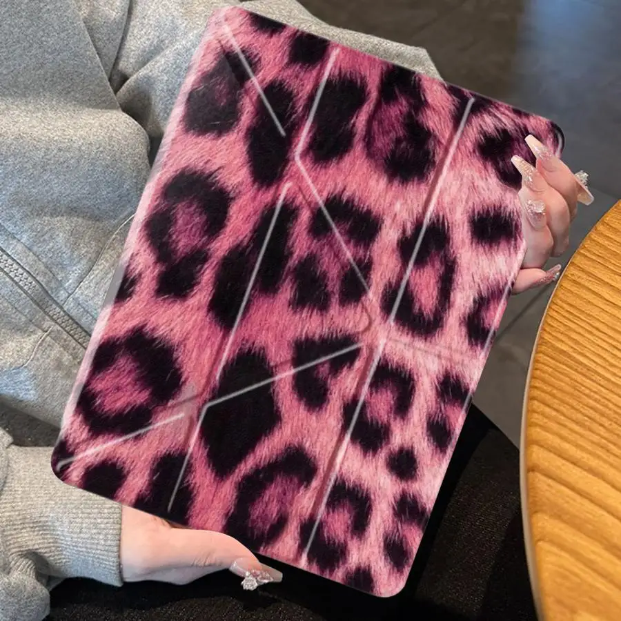 Plush Pink Leopard Case for Apple iPad 10th Gen Pro M4 13 2025 2026 11th Air 8 M2 M3 3 12th Mini 7 6 5 9th With Pencil Holder