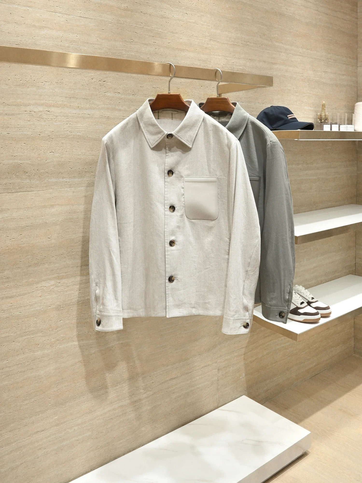 

Italian high-luxury French rain and dew hemp mix, men's shirt casual jacket