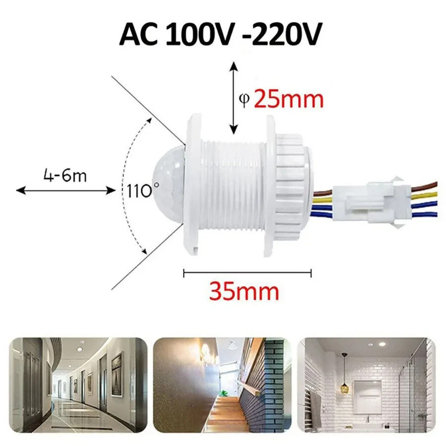 2PCS Smart Motion Sensor Switch 85-265V Automatic Detector Switch Time Lighting Delay Adjust Movement For LED Lamp Ceiling Light