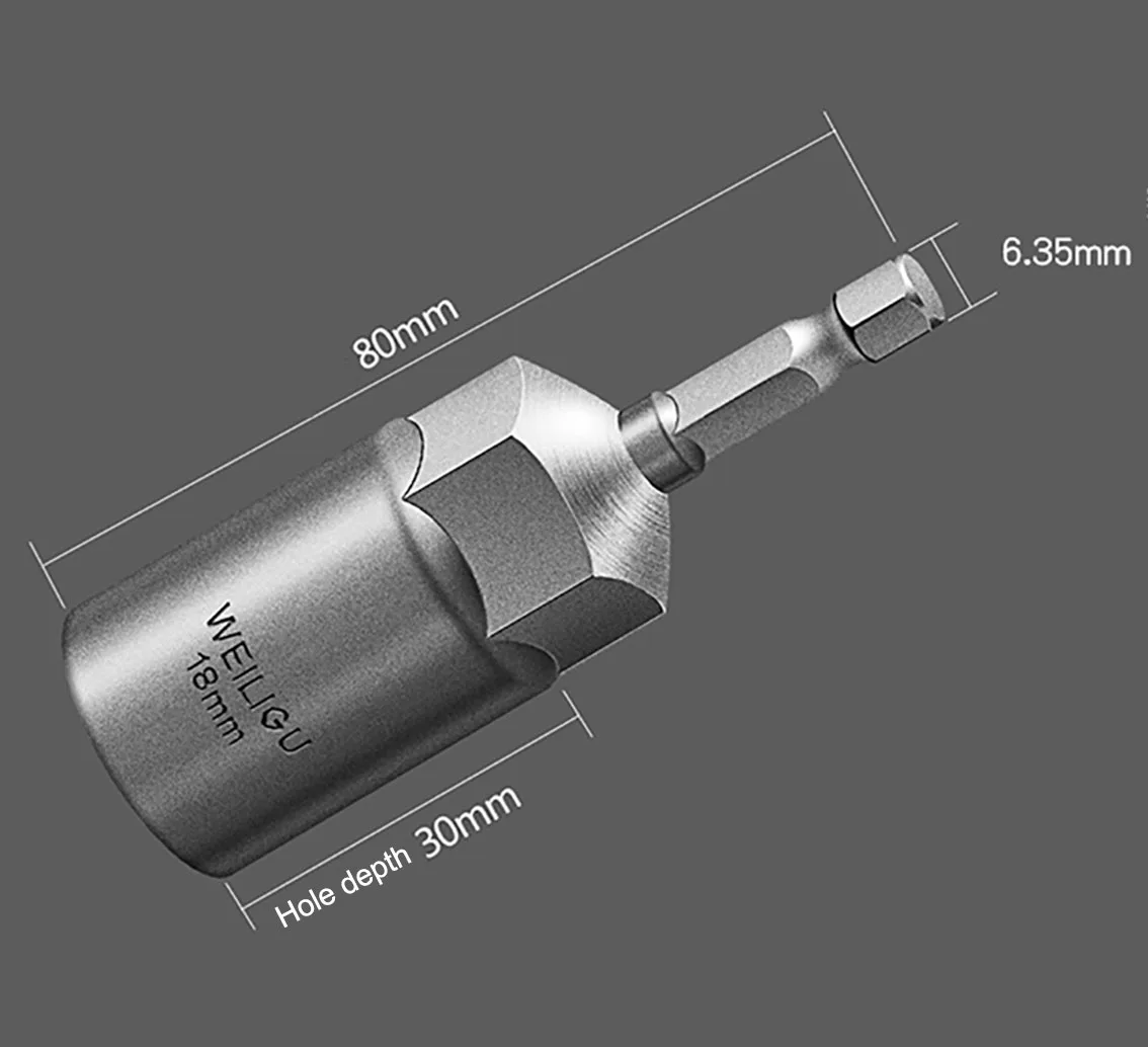 1Pcs 80mmLong 30mm Deep Wind Screwdriver Socket Electric Drill Wrench Nut Driver Electric screwdriver Hexagonal Screwdriver Head