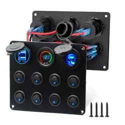 Panel impermeable de cc 12V 24V para coche marino, 8 bandas Led de interruptor basculante, Cargador USB de 4.2A, Panel de Control