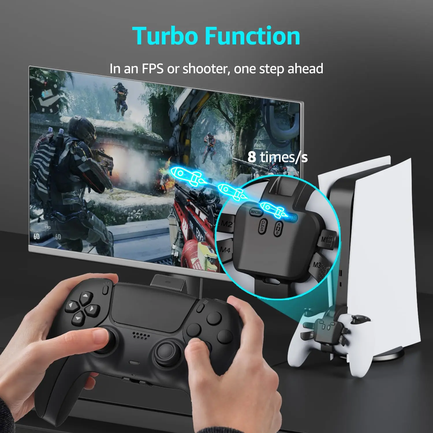 PS5 컨트롤러용 IWGAME 플러그 앤 플레이 패들, 4개의 뒤로 버튼 부착으로 터보, 키 스왑, 프로그래밍 가능한 기능 지원