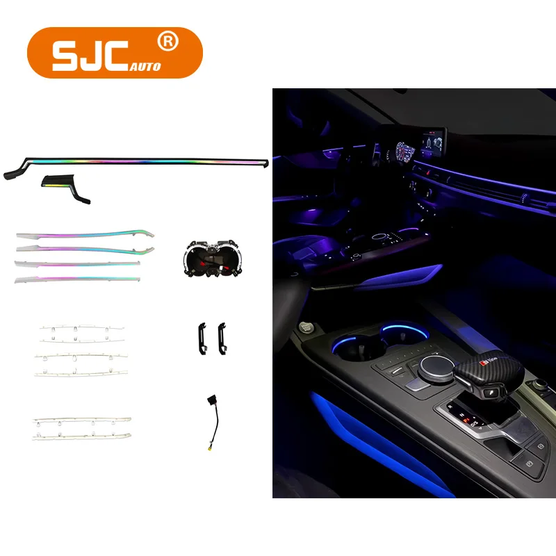

SJC 64-цветный светодиодный окружающий свет для Audi A5 S5 B9 2017-2024 годов с динамической симфонией, внутреннее украшение для салона автомобиля