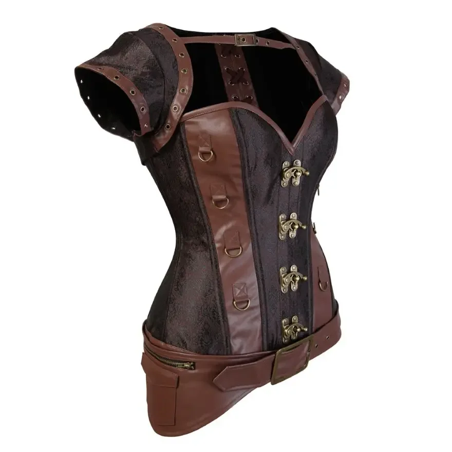 Steampunk Gothic Vintage Faux Leather Corset Top Women Burlesque Sexy Bustier Lingerie Plus Size Lace-Up Body Shaper Corselet