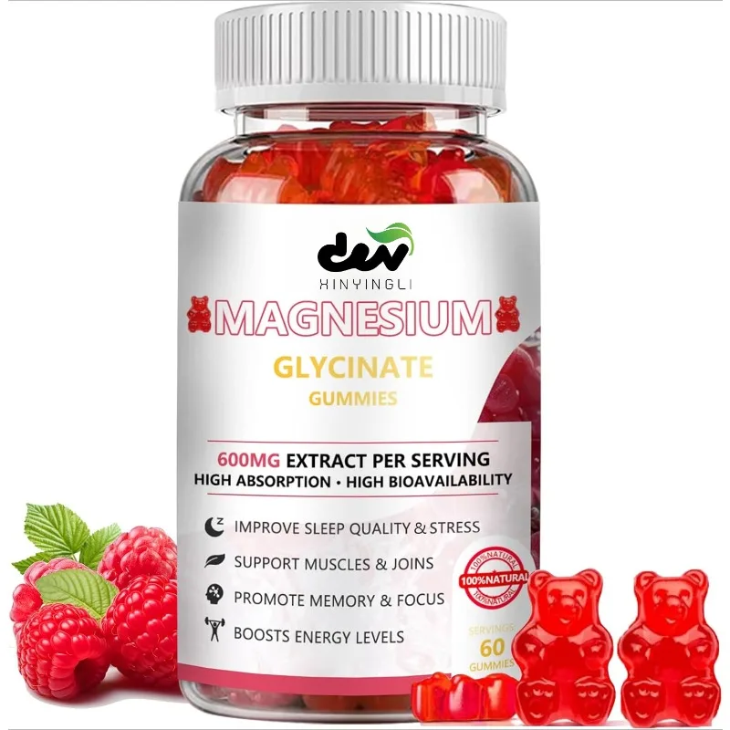 Magnesium glycine gummies: Sugar free gummies with magnesium, vitamin D, B6, and CoQ10-60 capsules