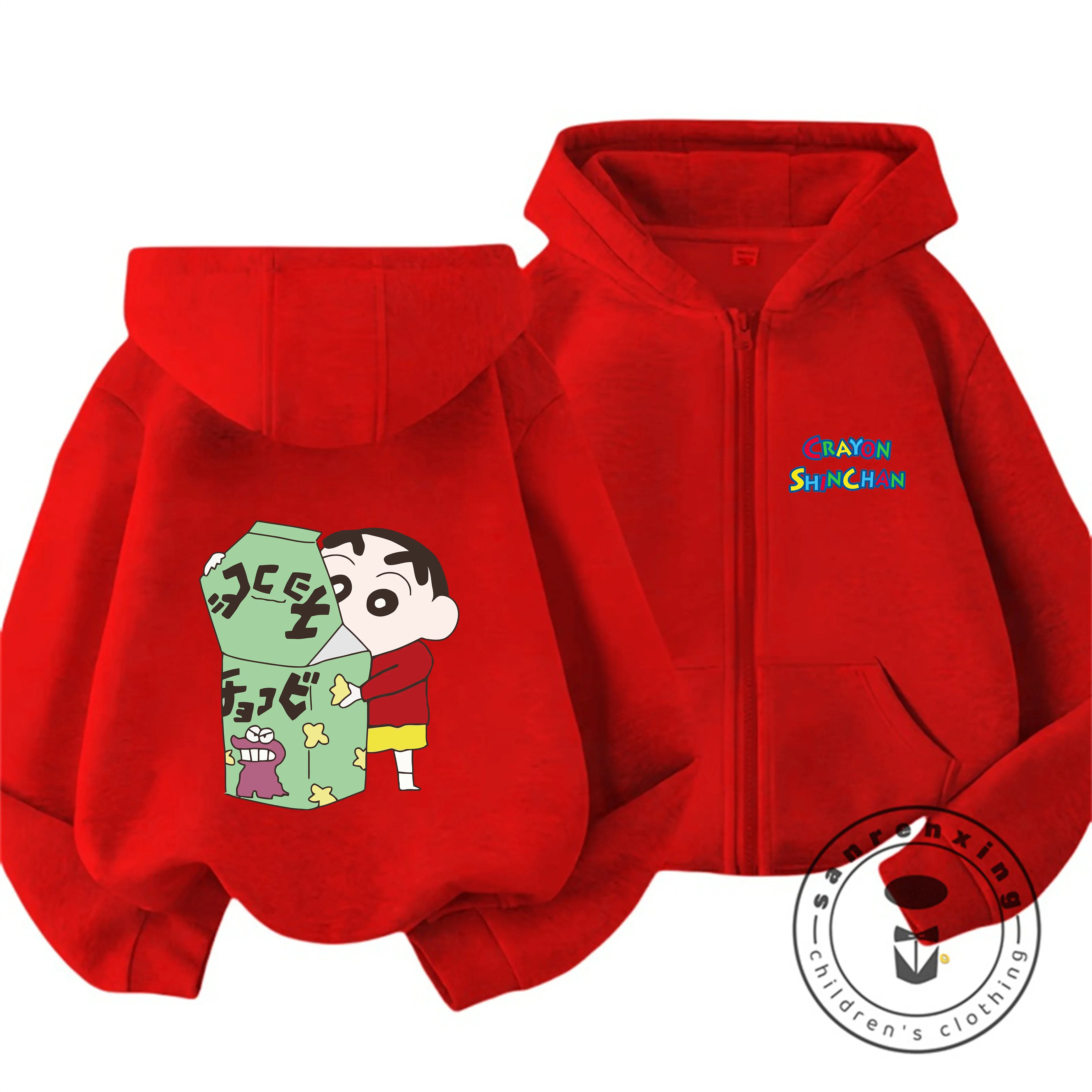 Autumn Winter Cartoon Zipper Hooded Sweatshirt Cute Fashion Street Wear Crayon Shin Chan Boys Girls 3 14 Years
