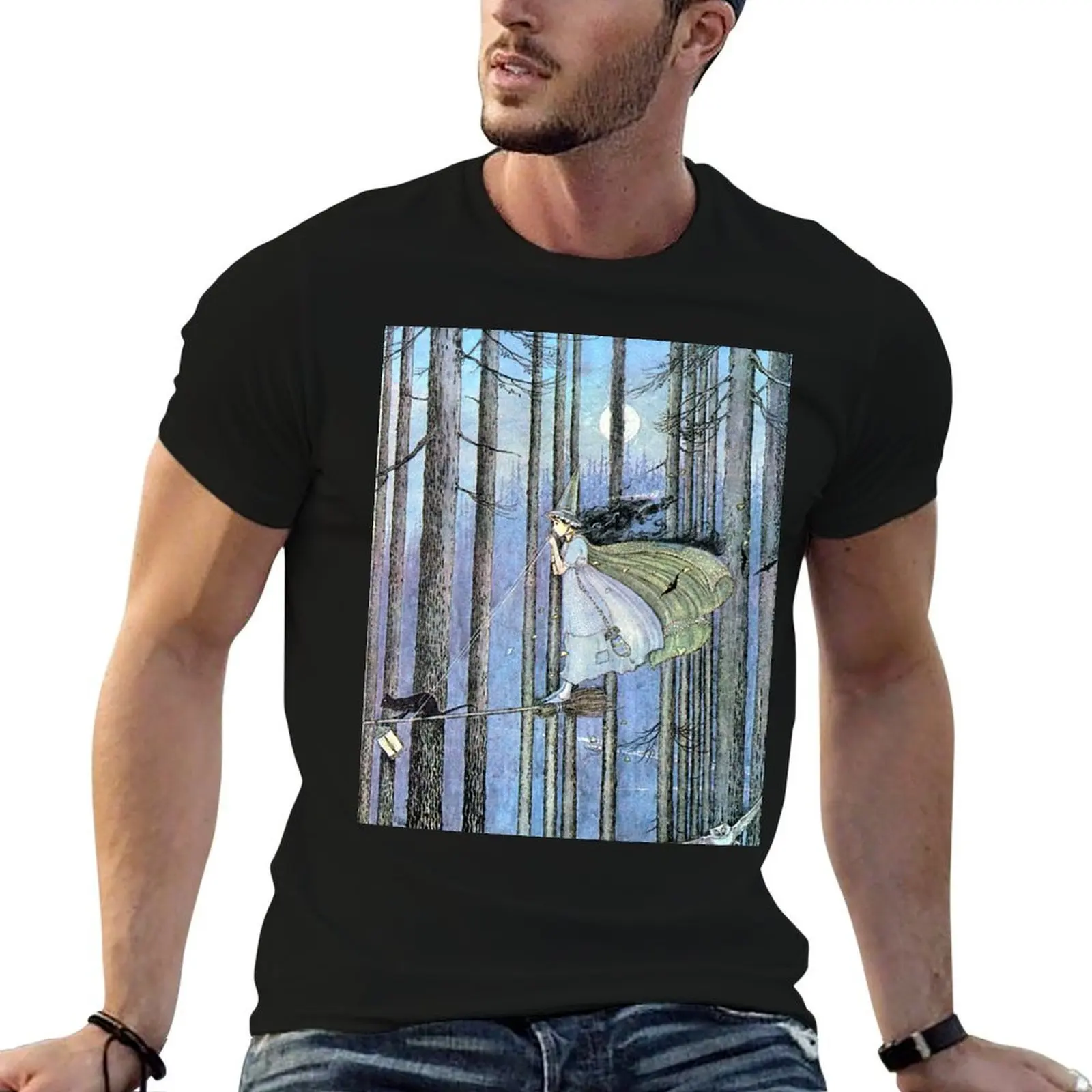 

Witch and Cat on Broom - Ida Rentoul Outhwaite T-Shirt cotton t shirt pack t shirt for man essential t shirt T-shirt