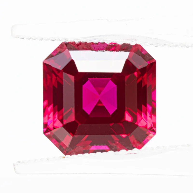 Praça Asscher Cut Gemstone Encantos, Laboratório Top Grown Ruby, Cor Vermelha, VVS1, DIY Fazer Jóias, Material Selecionável, Certificado AGL