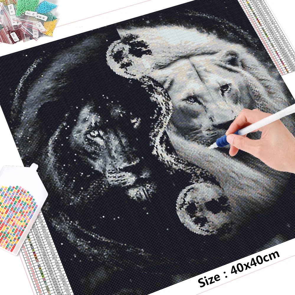 1pc frameless   5D DIY Full Diamond Painting Tai Chi Tiger Lion Mosaic Animal Rhinestone Kit Wall Decor For Living Room