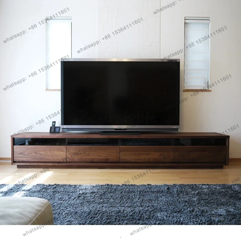 TV Cabinet Modern Simple White Oak Living Room Solid Wood Video Floor Cabinet Audio-visual Cabinet