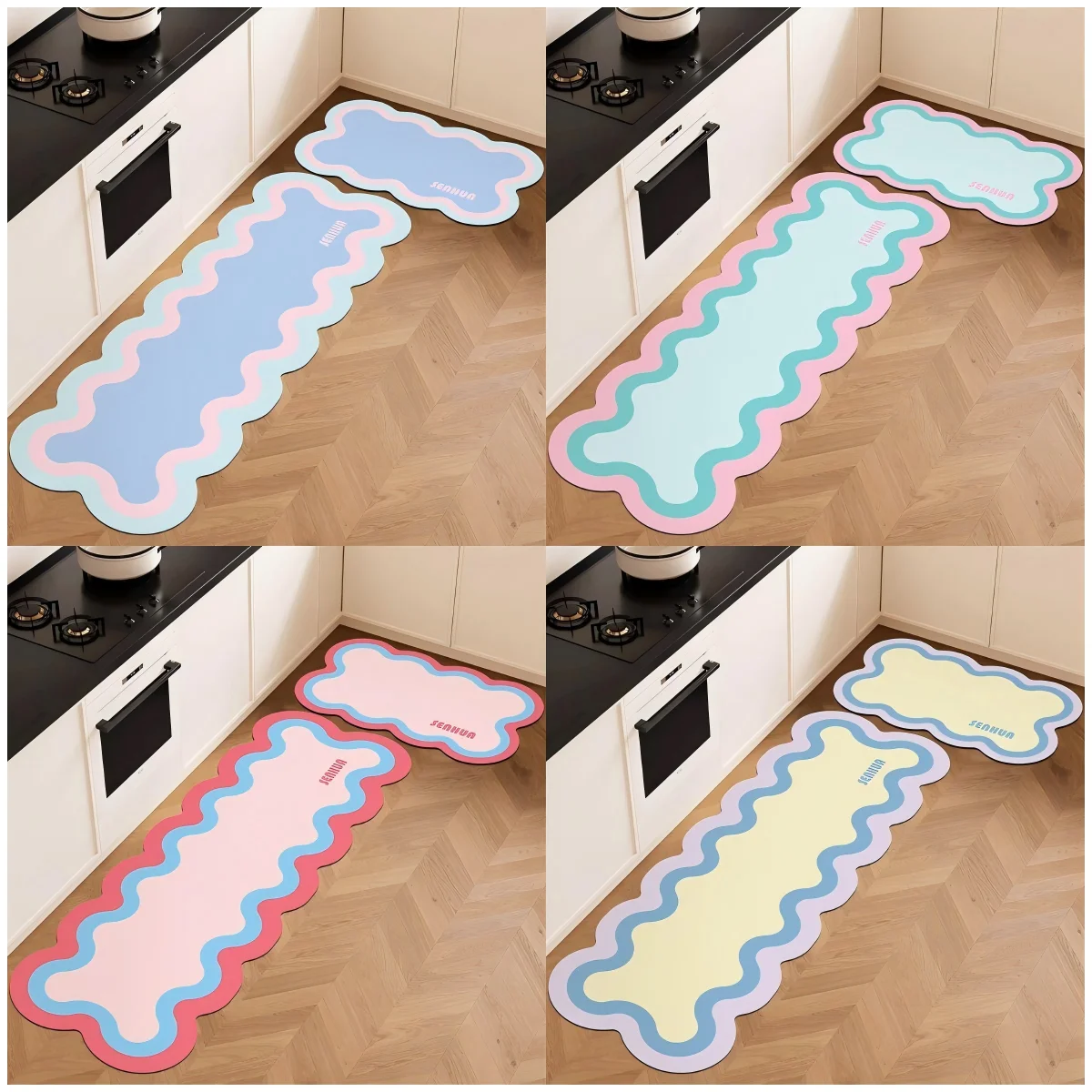 VIKAMA Kitchen Diatomite Floor Mats Set of Two Wear-resistant and Easy Care Bathroom Doorway Non-slip Mats Home Decoration