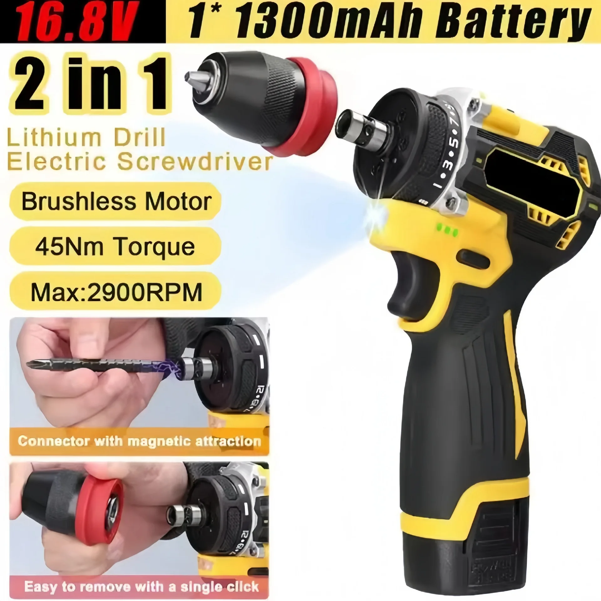

Now 16.8V 2 in 1 Lithium Drill Electric Screwdriver Multi-function Power Tool Hand Drill Brushless Motor Hand Drill